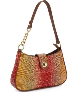 Fashion Faux Croc Satchel Handbag ZZS-20485 BROWN